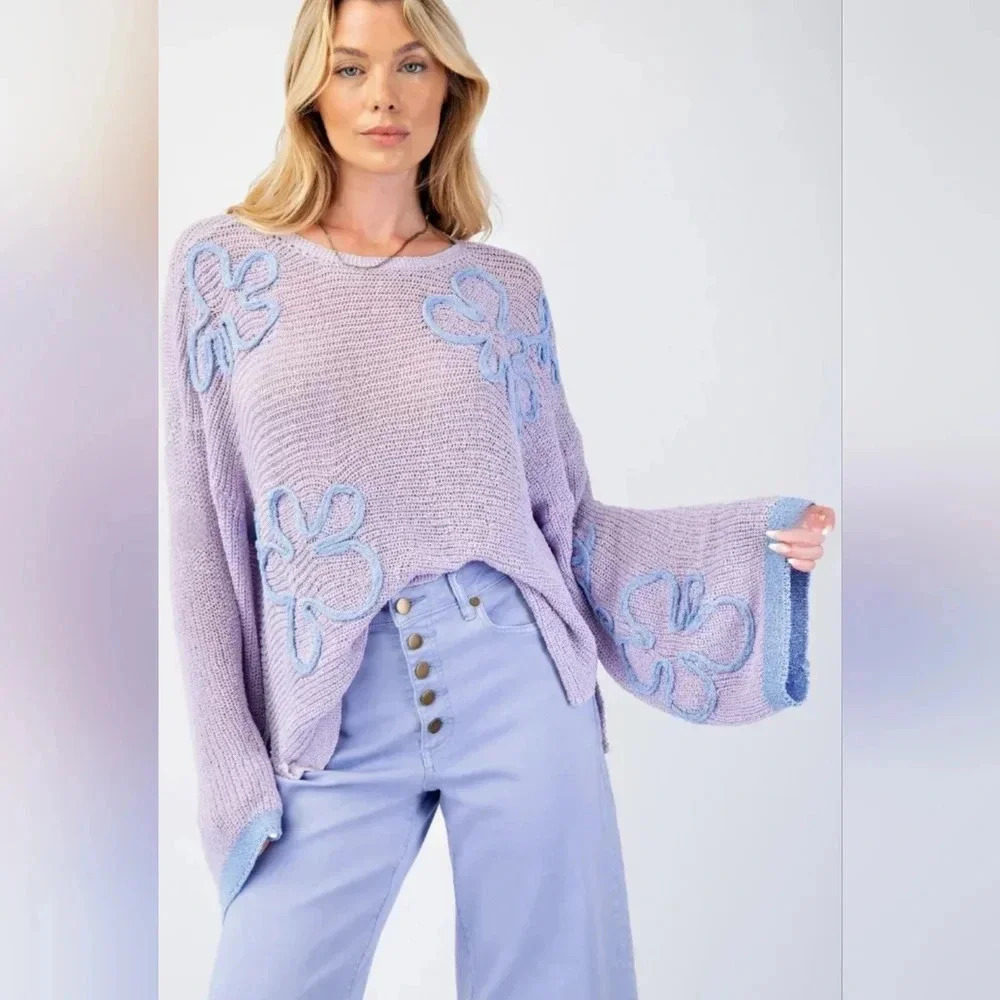EASEL Flower Patterned Knit Sweater Tunic #337 - Picture 3 of 10